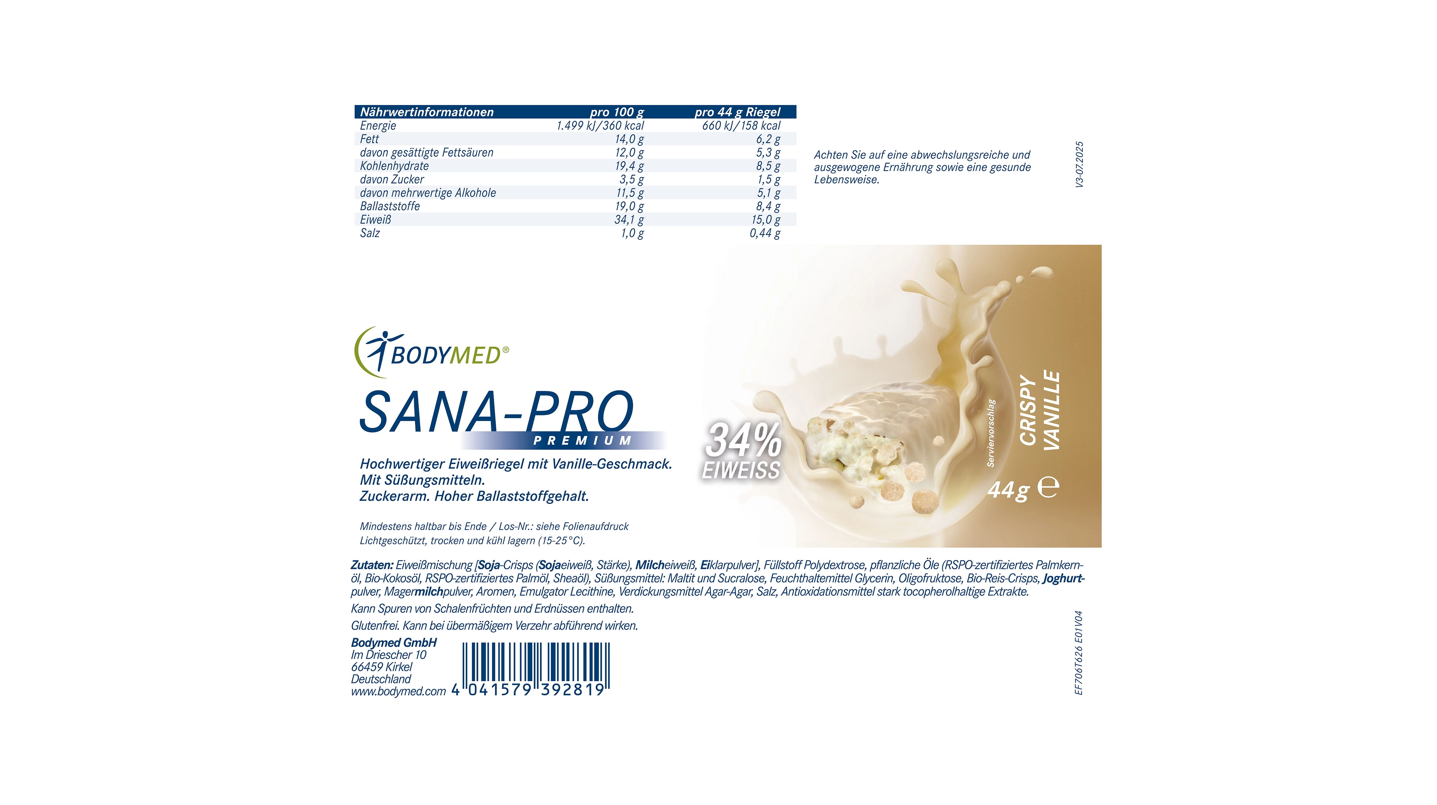 Sana-Pro Riegel Crispy Vanille