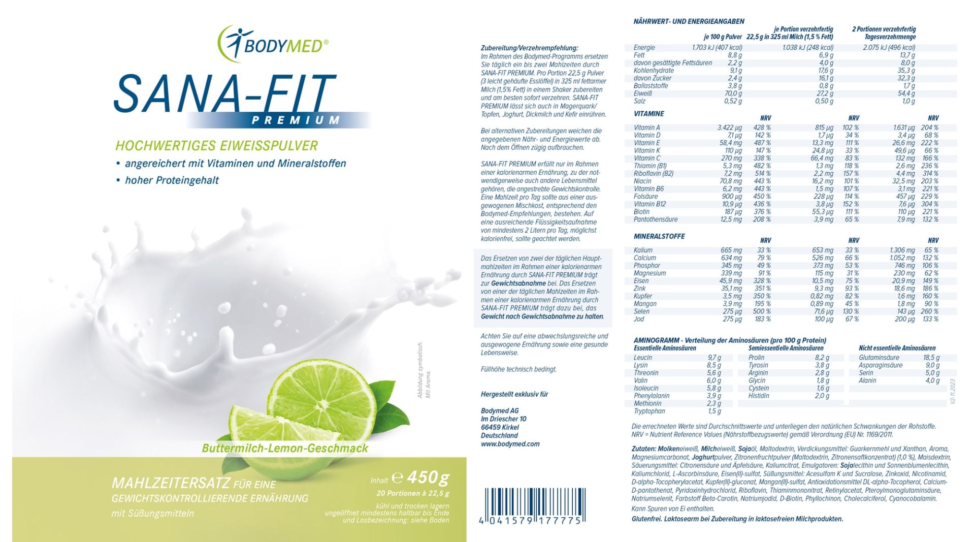 SANAFIT PREMIUM 450 g Dose ButtermilchLemon B11011121