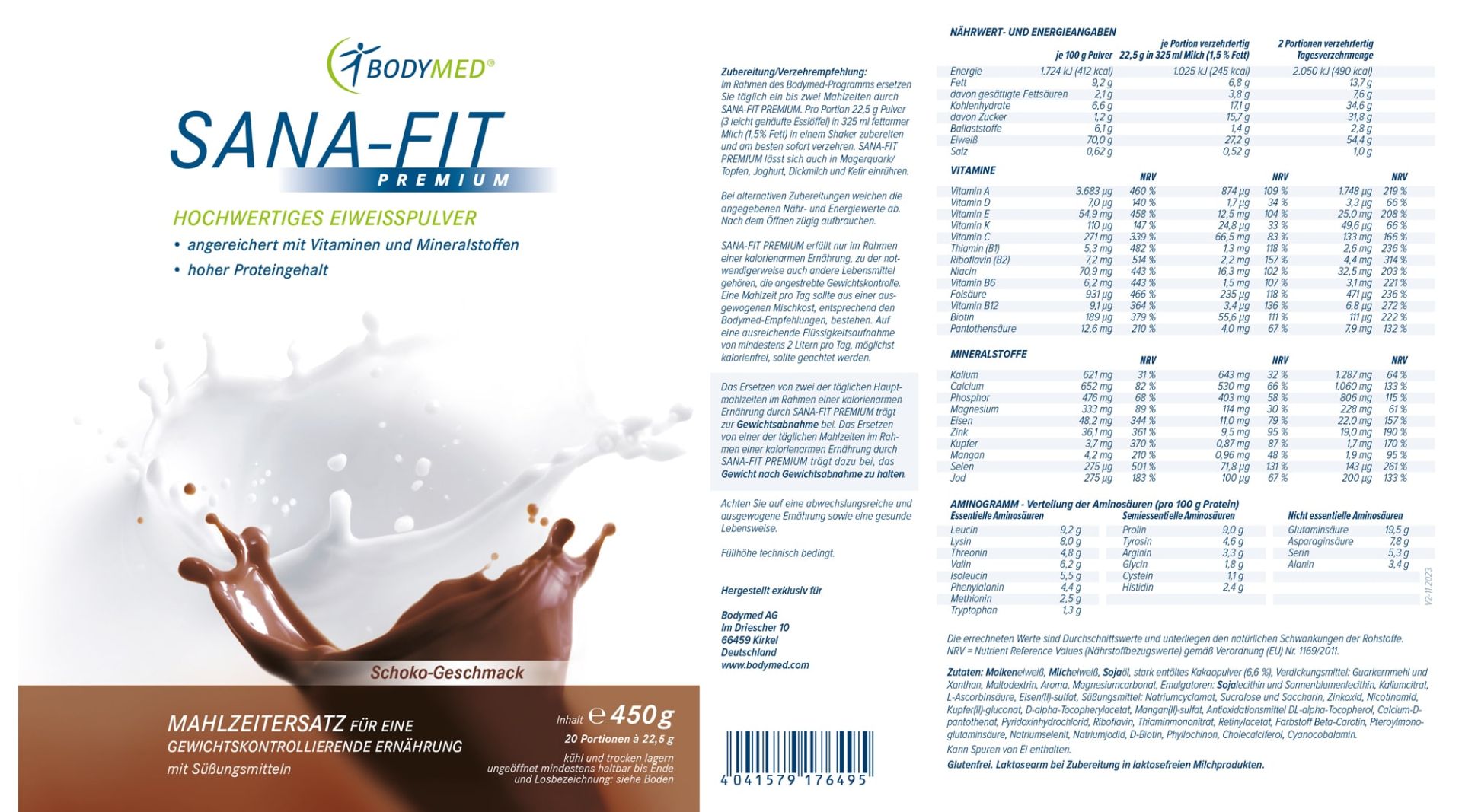 SANA-FIT PREMIUM | 450 g Dose | Schoko | B-11010721